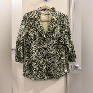 VTG Linea Button Down Jacket Women’s Large Cheetah Leopard Green Black Louis